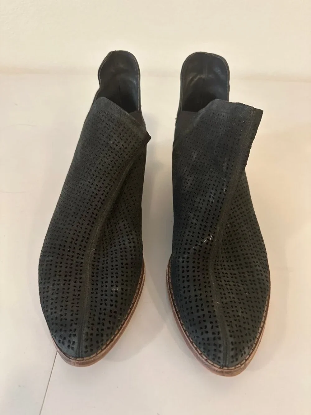 Vince Camuto Women's Black Perforated Suede Ankle Booties Low Block Heel